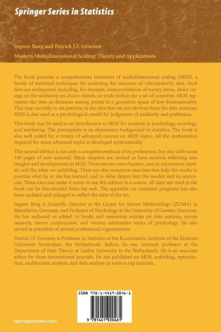 Rückseite: 9781441920461 | Modern Multidimensional Scaling | Theory and Applications | Buch