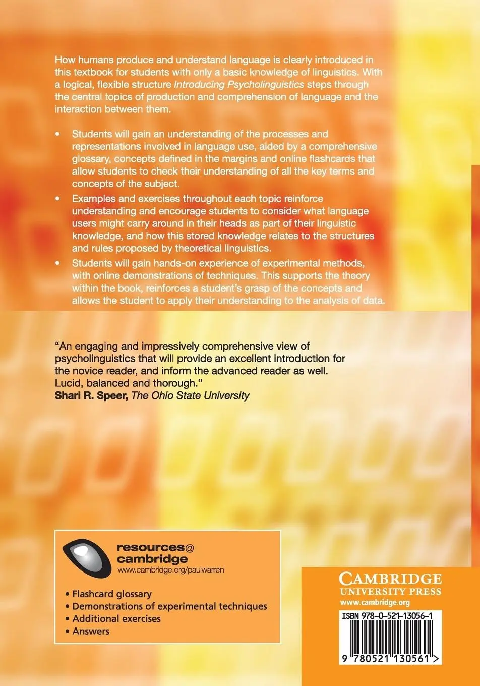 Rückseite: 9780521130561 | Introducing Psycholinguistics | Paul Warren | Taschenbuch | Englisch