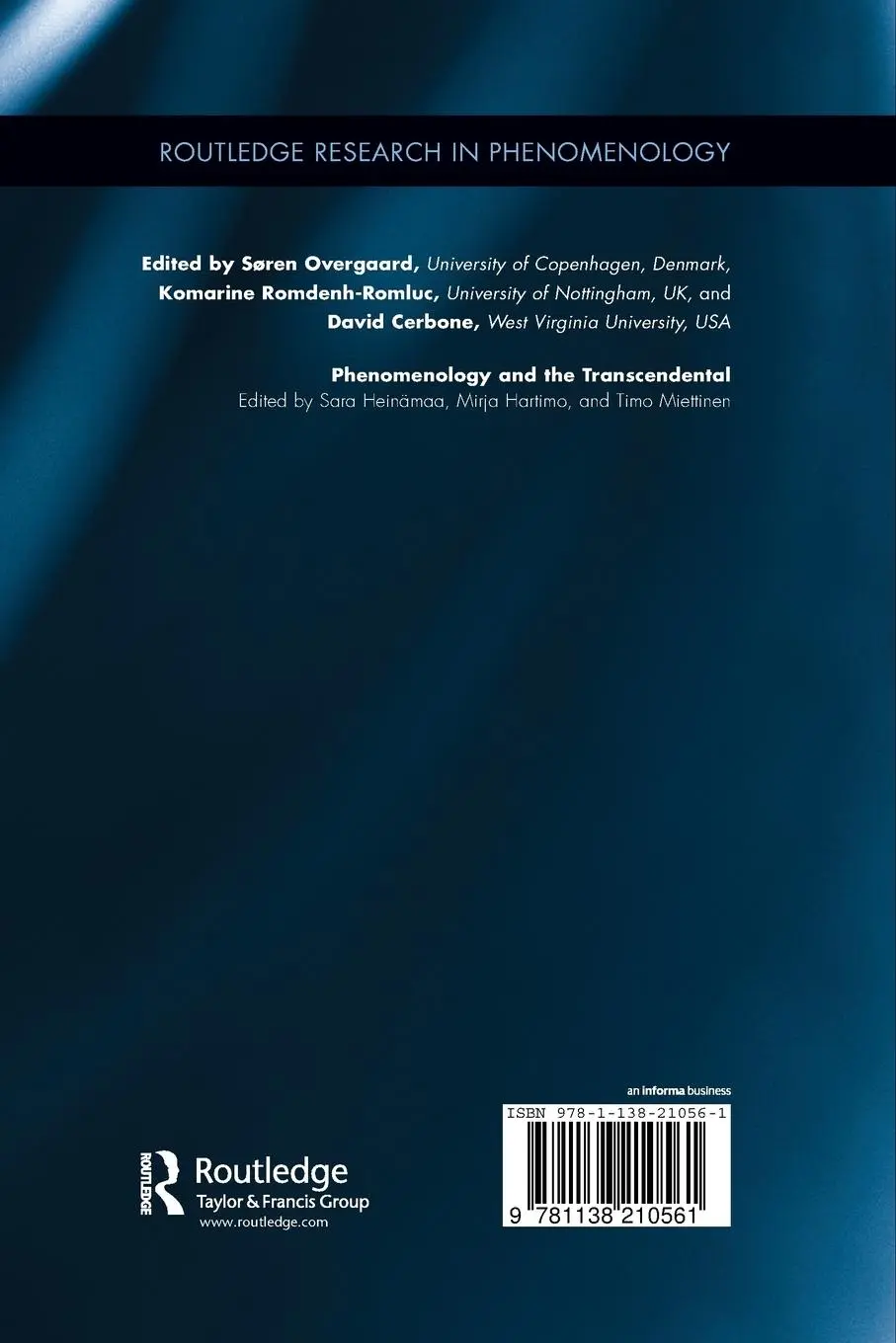 Rückseite: 9781138210561 | Phenomenology and the Transcendental | Sara Heinämaa (u. a.) | Buch