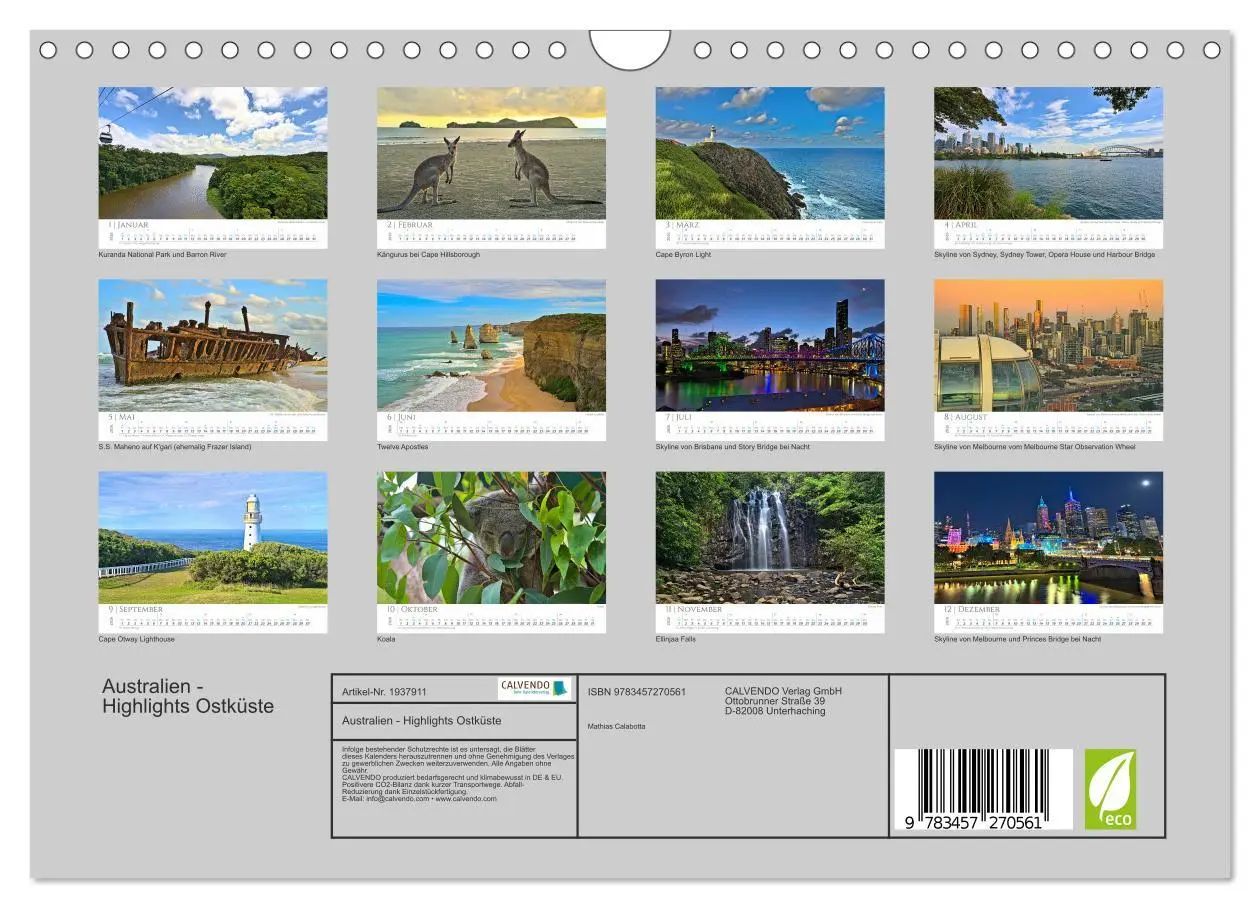 Bild: 9783457270561 | Australien - Highlights Ostküste (Wandkalender 2026 DIN A4 quer),...