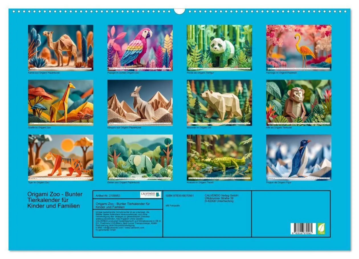 Bild: 9783516670561 | Origami Zoo - Bunter Tierkalender für Kinder und Familien...
