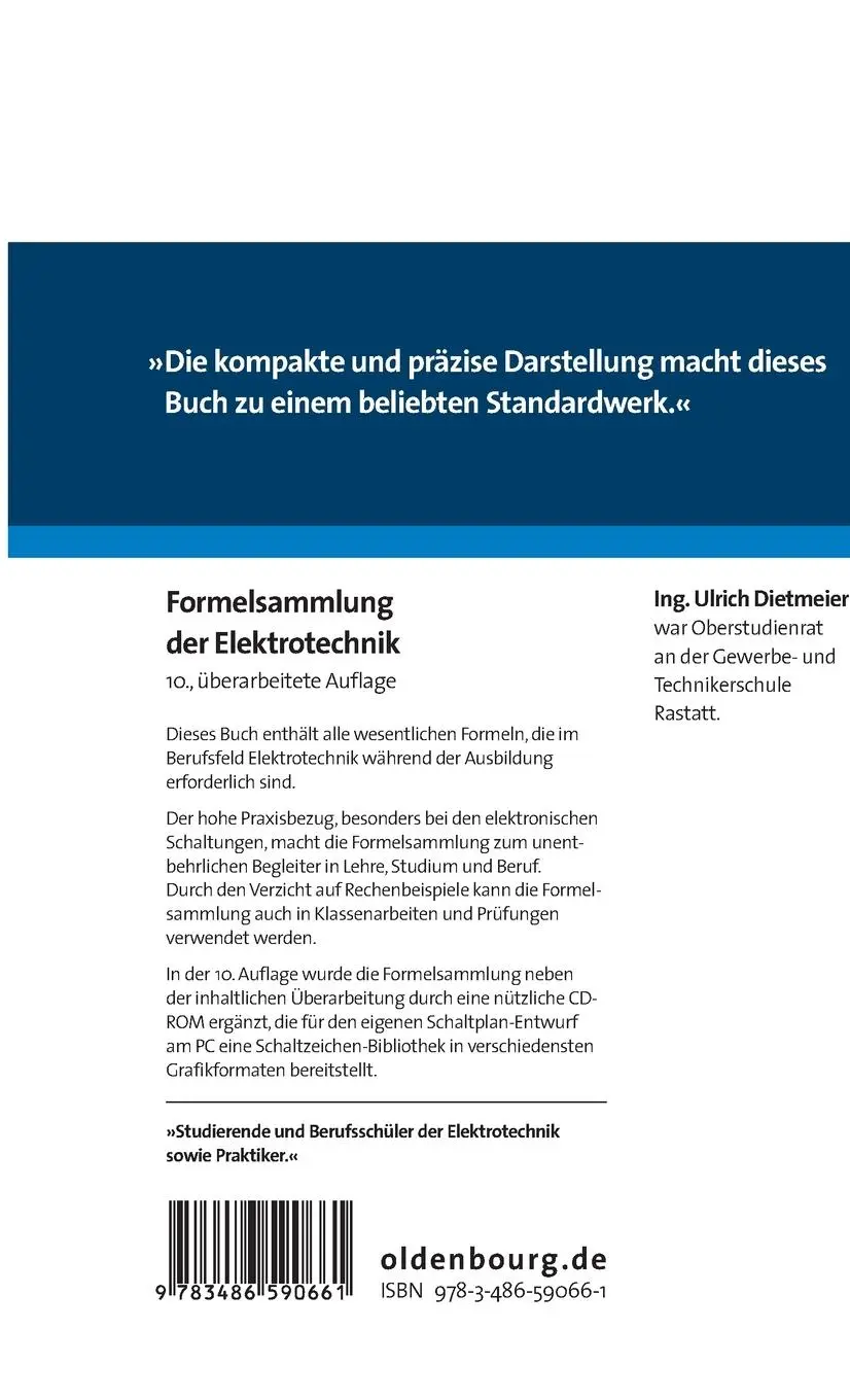 Rückseite: 9783486590661 | Formelsammlung der Elektrotechnik | Ulrich Dietmeier | Buch | XV