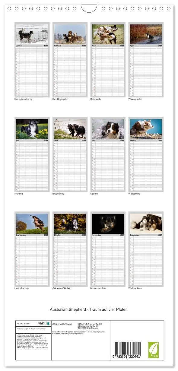 Bild: 9783594330661 | Familienplaner 2027 - Australian Shepherd - Traum auf vier Pfoten...