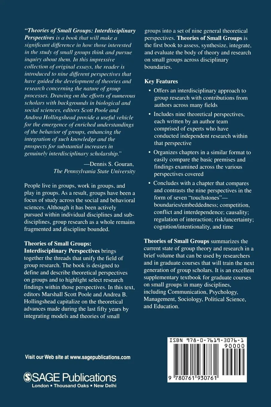 Rückseite: 9780761930761 | Theories of Small Groups | Interdisciplinary Perspectives | Buch