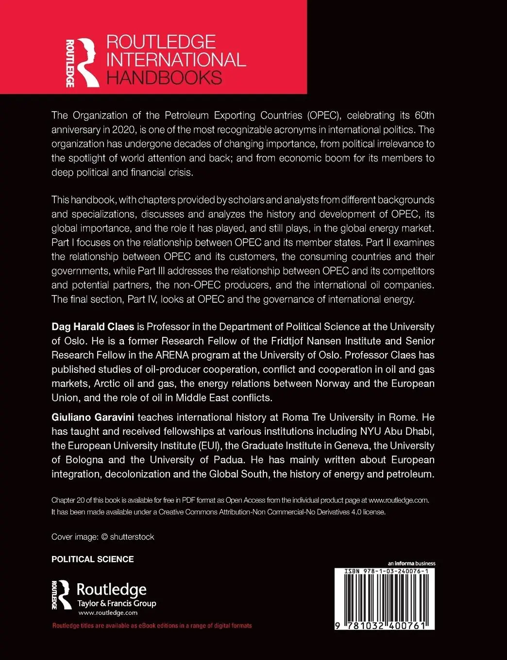 Rückseite: 9781032400761 | Handbook of OPEC and the Global Energy Order | Claes (u. a.) | Buch