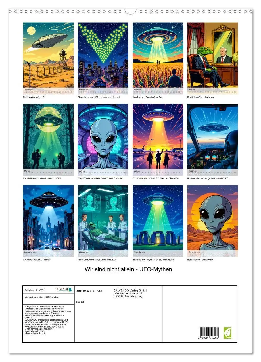 Bild: 9783516710861 | Wir sind nicht allein - UFO-Mythen (Wandkalender 2026 DIN A2 hoch),...