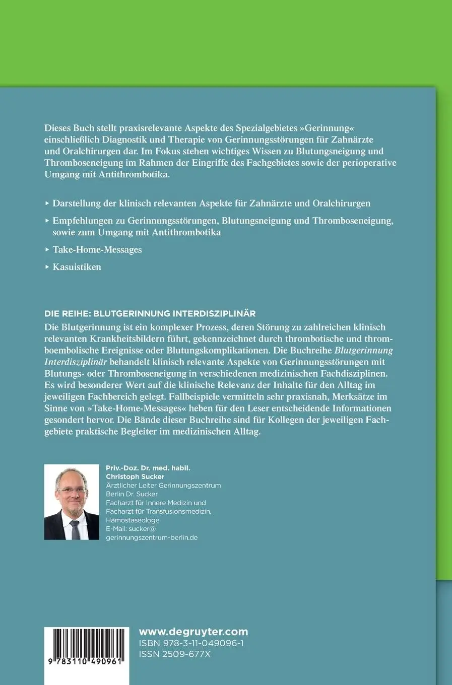Rückseite: 9783110490961 | Klinische Hämostaseologie für Zahnärzte und Oralchirurgen | Sucker