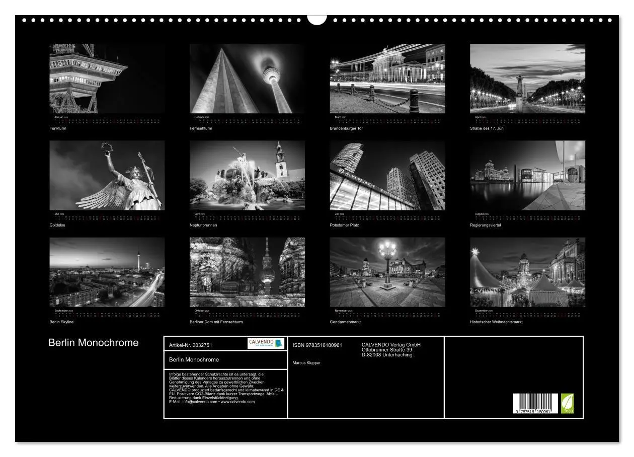 Bild: 9783516180961 | Berlin Monochrome (Wandkalender 2026 DIN A2 quer), CALVENDO...