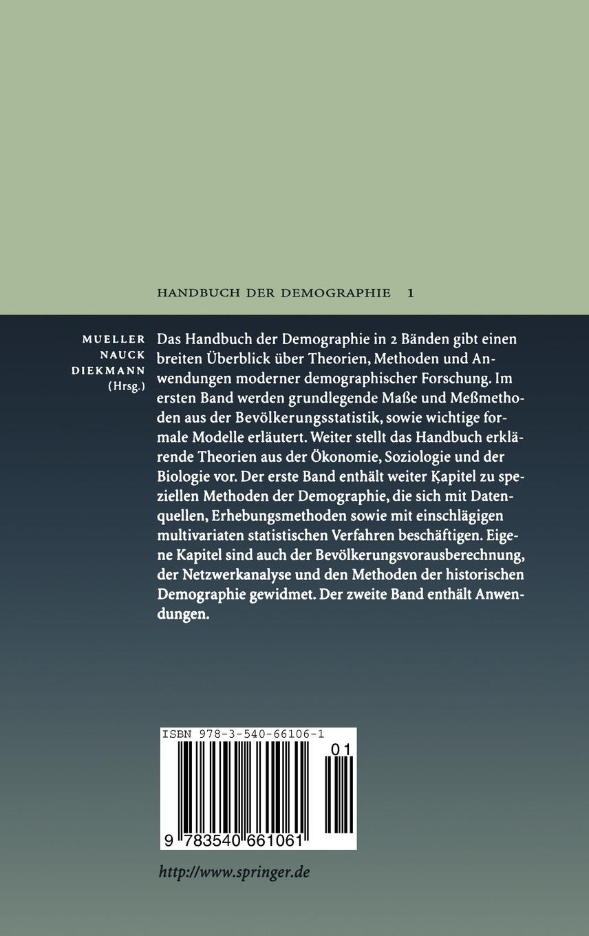 Rückseite: 9783540661061 | Handbuch der Demographie 1 | Modelle und Methoden | U. Mueller (u. a.)