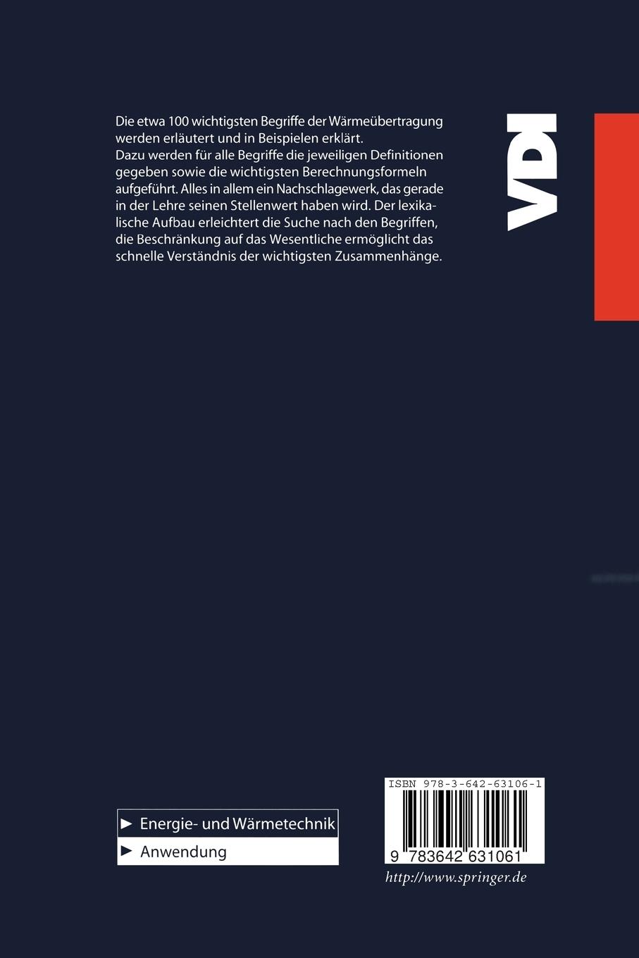 Rückseite: 9783642631061 | Wärmeübertragung A-Z | Heinz Herwig | Taschenbuch | xii | Deutsch