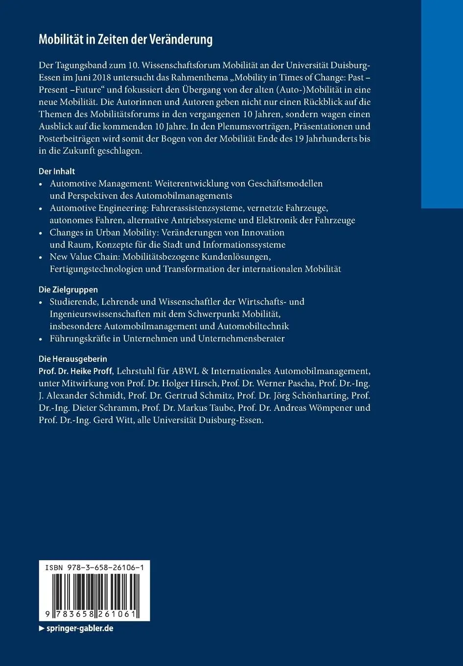Rückseite: 9783658261061 | Mobilität in Zeiten der Veränderung | Heike Proff | Taschenbuch | xi