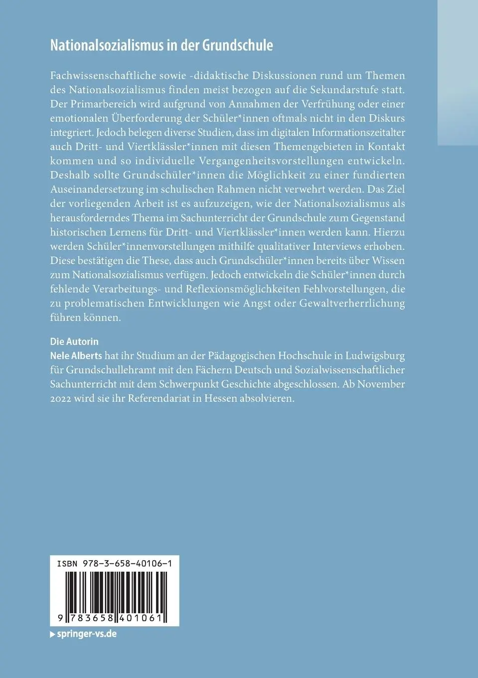 Rückseite: 9783658401061 | Nationalsozialismus in der Grundschule | Nele Alberts | Taschenbuch