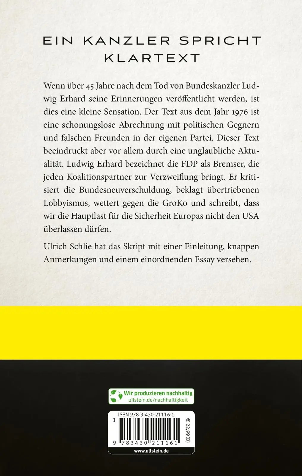 Rückseite: 9783430211161 | Erfahrungen für die Zukunft | Ludwig Erhard | Buch | 336 S. | Deutsch