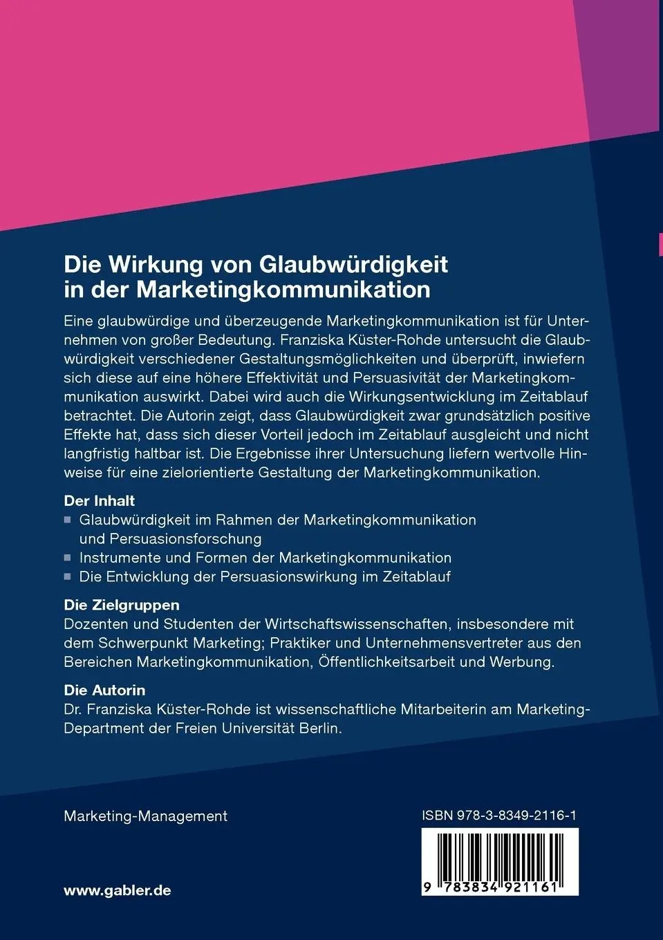 Rückseite: 9783834921161 | Die Wirkung von Glaubwürdigkeit in der Marketingkommunikation | Buch
