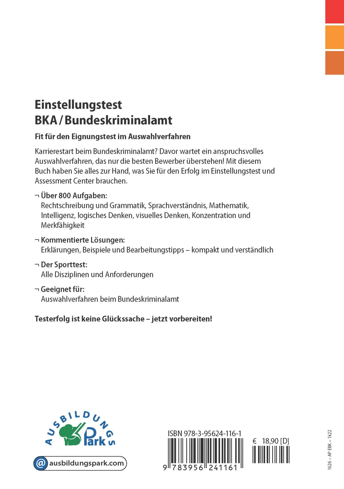 Rückseite: 9783956241161 | Einstellungstest BKA / Bundeskriminalamt | Kurt Guth (u. a.) | Buch