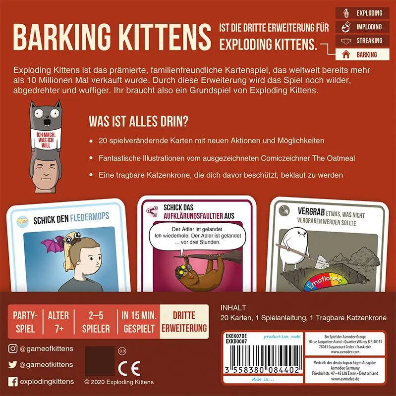 Bild: 810083041261 | Exploding Kittens - Barking Kittens | Matthew Inman (u. a.) | Spiel
