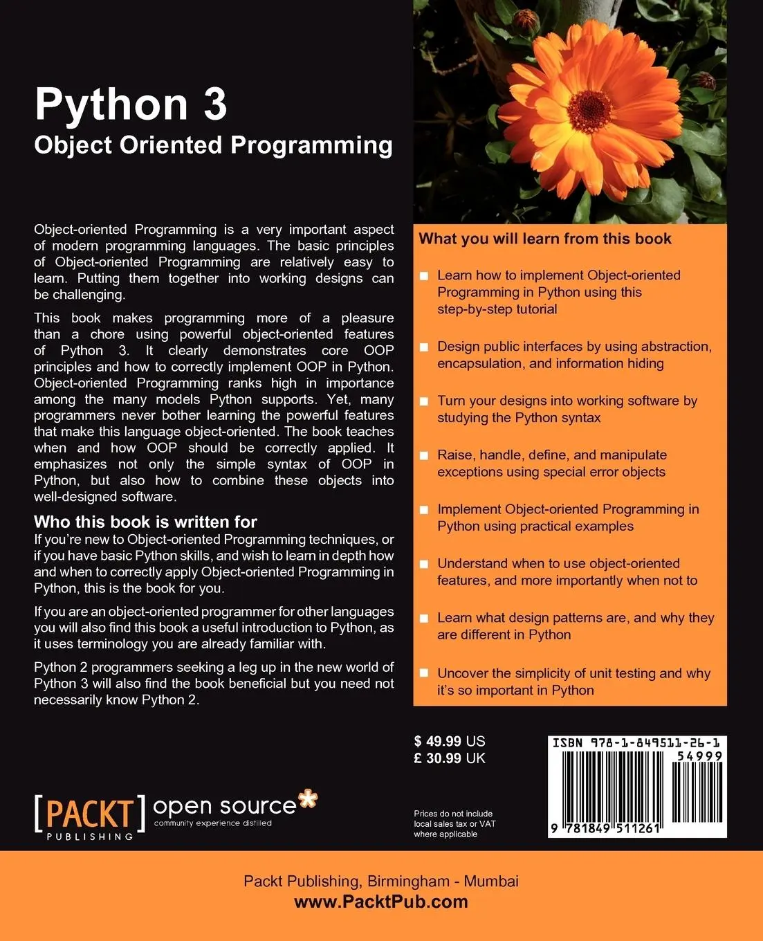 Rückseite: 9781849511261 | Python 3 Object Oriented Programming | Dusty Phillips | Taschenbuch