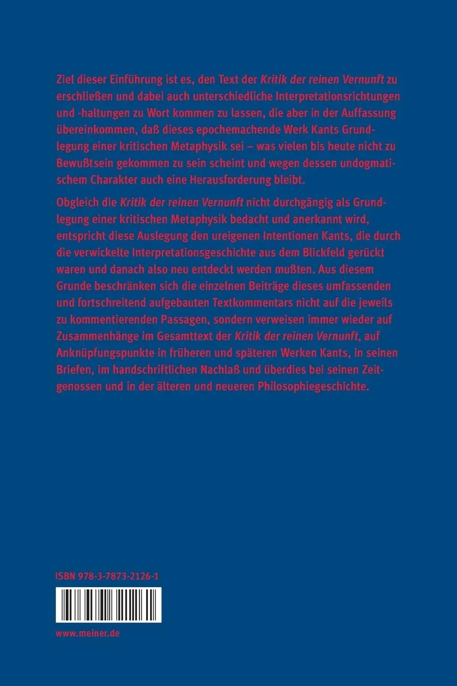 Rückseite: 9783787321261 | Kants Grundlegung einer kritischen Metaphysik | Norbert Fischer | Buch
