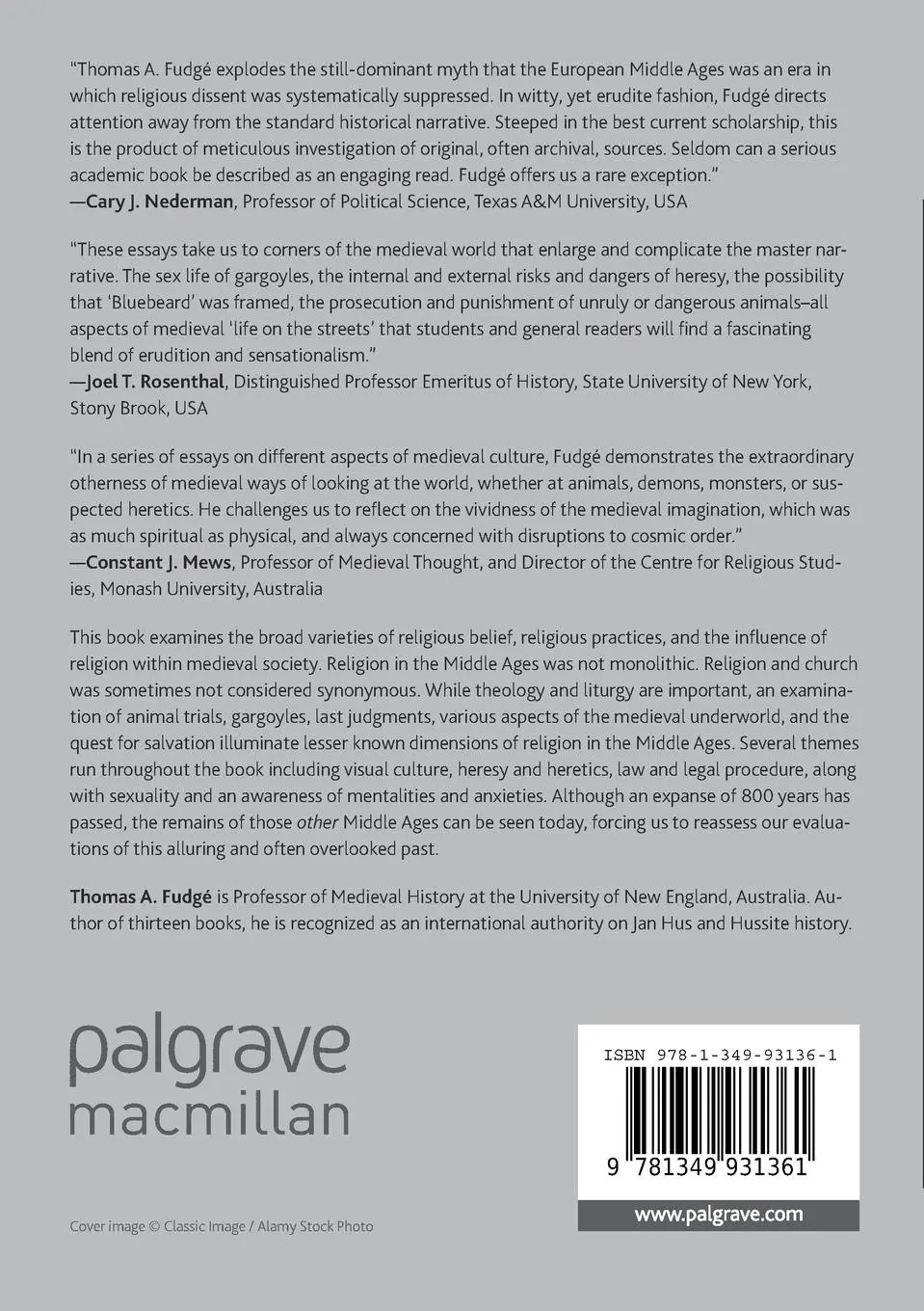 Rückseite: 9781349931361 | Medieval Religion and its Anxieties | Thomas A. Fudgé | Taschenbuch
