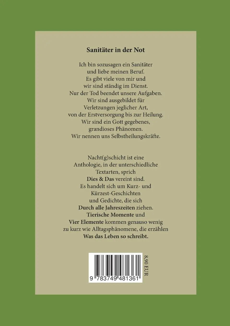 Rückseite: 9783749481361 | Nacht(g)schicht | Geschichten &amp; Gedichte | Sabine Kreinacke | Buch