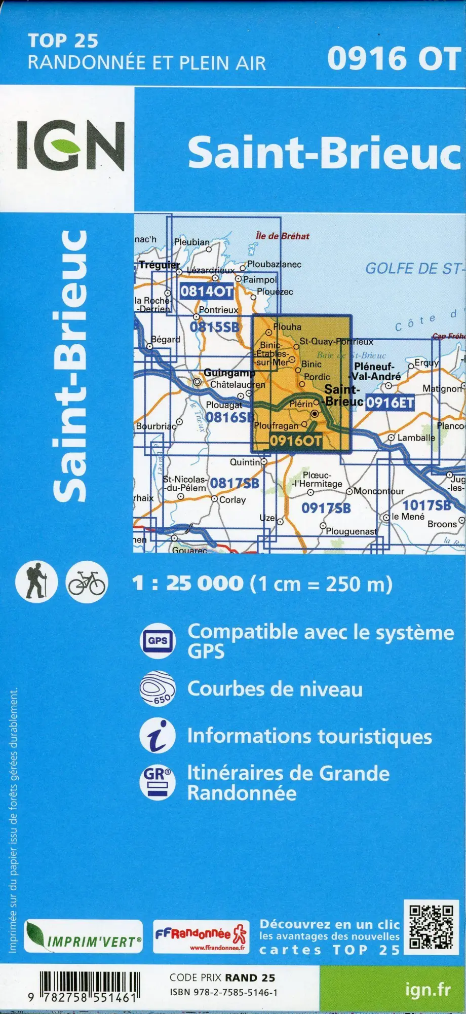 Bild: 9782758551461 | 0916OT St-Brieuc | (Land-)Karte | IGN Topographische Wanderkarten