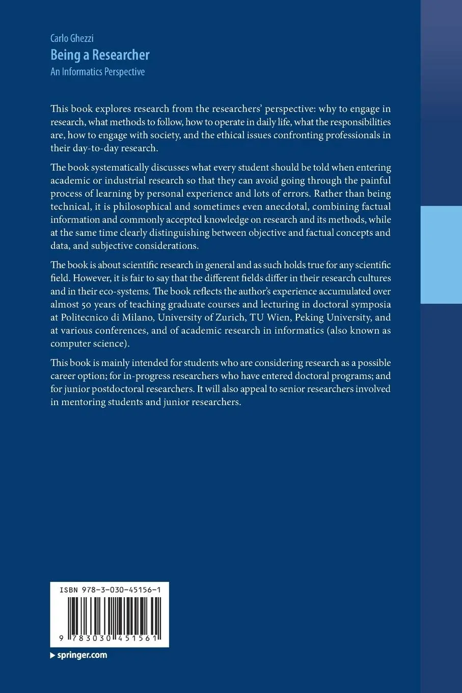 Rückseite: 9783030451561 | Being a Researcher | An Informatics Perspective | Carlo Ghezzi | Buch