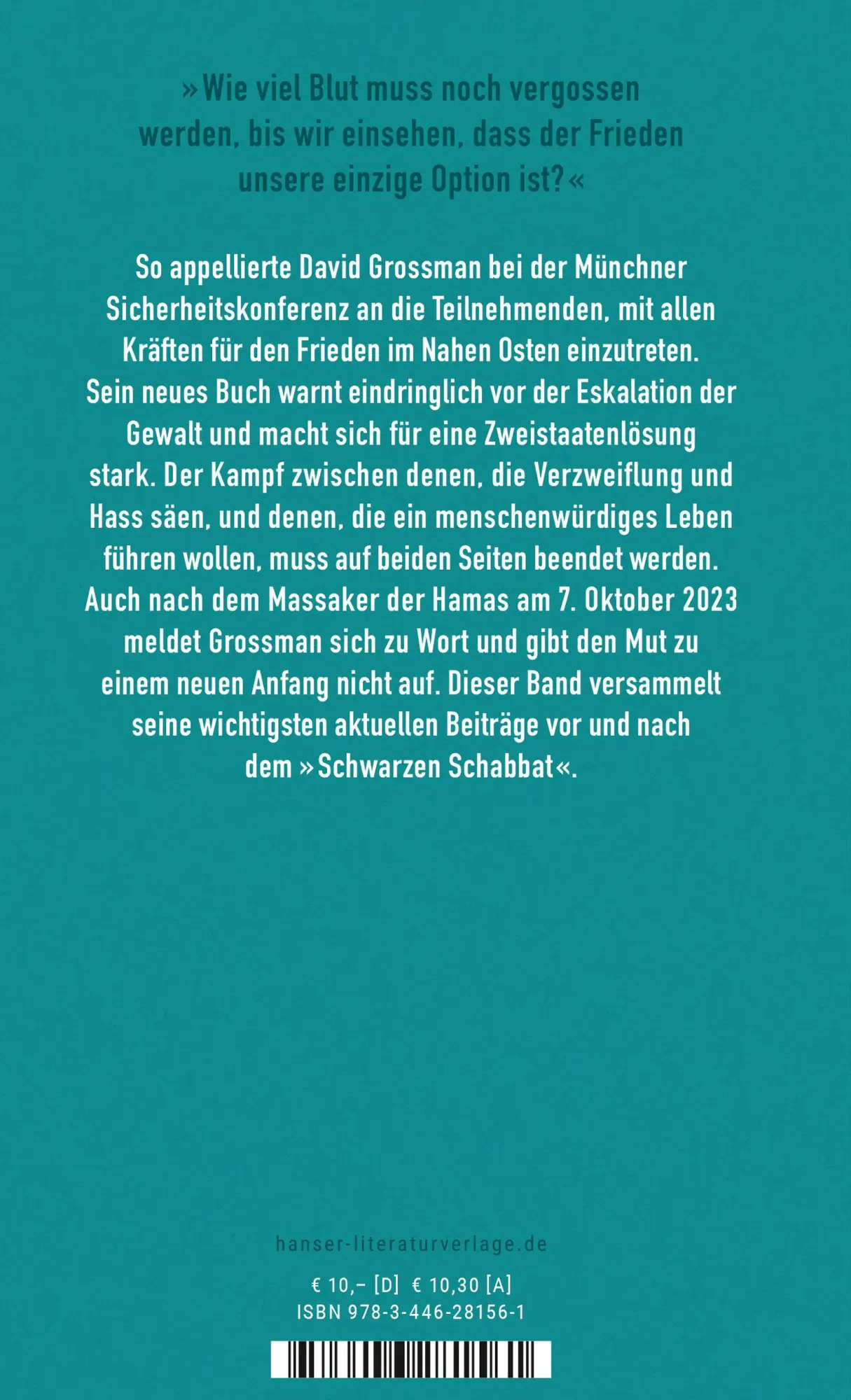 Bild: 9783446281561 | Frieden ist die einzige Option | David Grossman | Buch | 64 S. | 2024