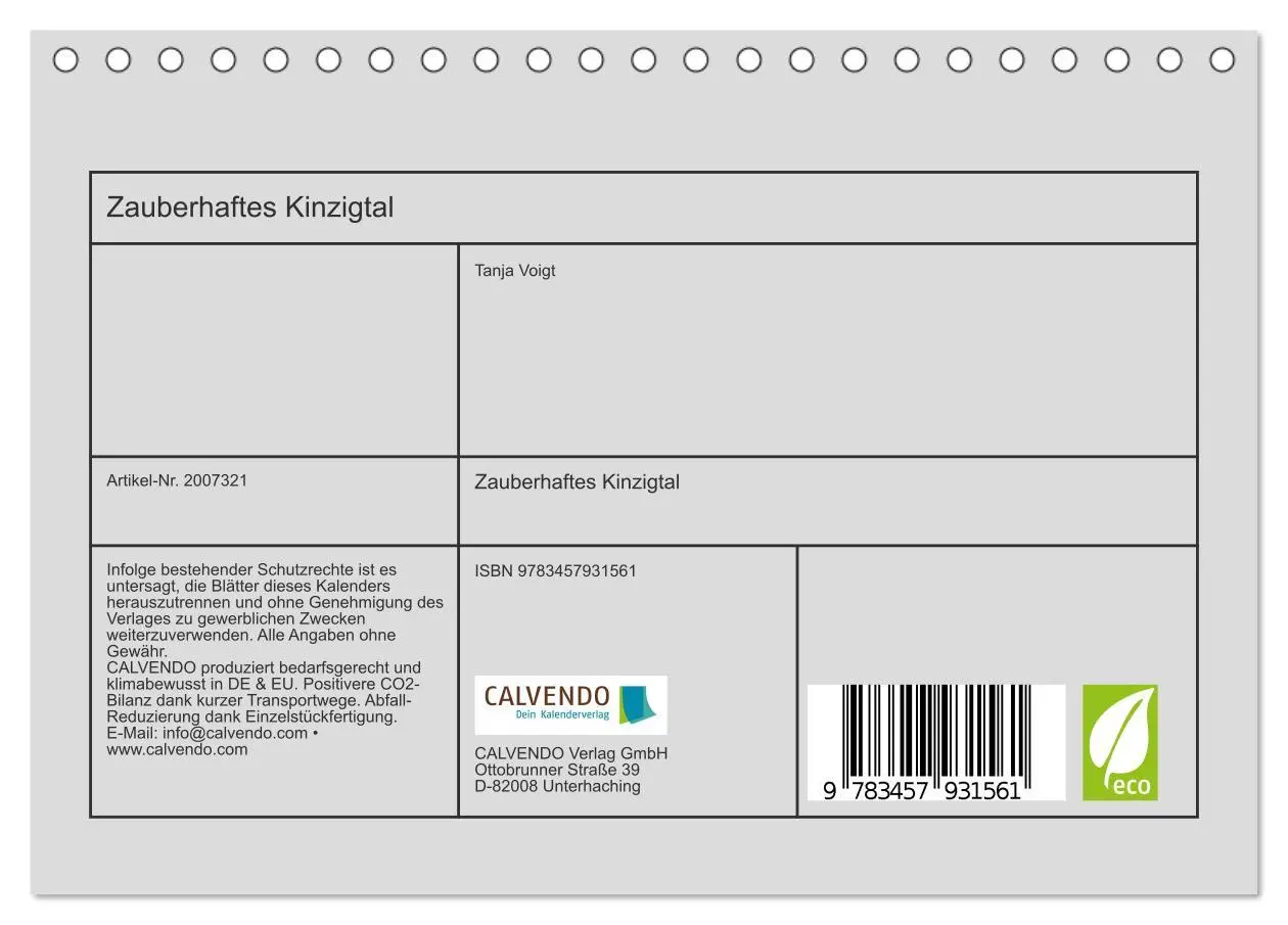 Bild: 9783457931561 | Zauberhaftes Kinzigtal (Tischkalender 2026 DIN A5 quer), CALVENDO...