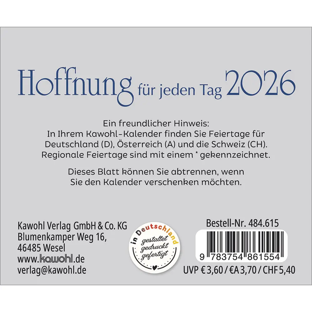 Bild: 9783754861561 | Hoffnung für jeden Tag 2026 | Kalender | Spiralbindung | 14 S. | 2026