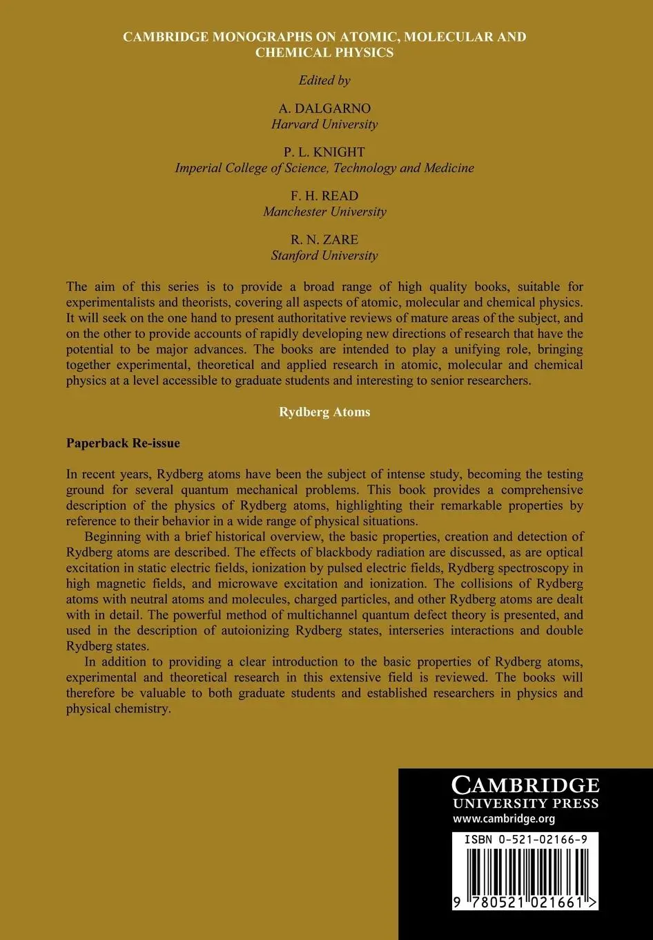 Rückseite: 9780521021661 | Rydberg Atoms | Thomas F. Gallagher | Taschenbuch | Paperback | 2005