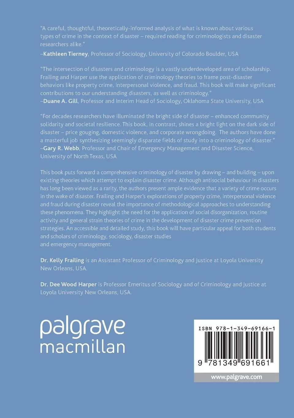 Rückseite: 9781349691661 | Toward a Criminology of Disaster | Kelly Frailing (u. a.) | Buch | xx