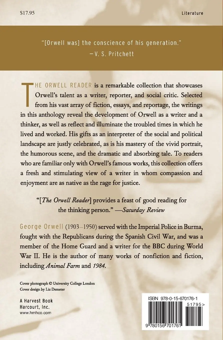 Rückseite: 9780156701761 | The Orwell Reader | Fiction, Essays, and Reportage | George Orwell