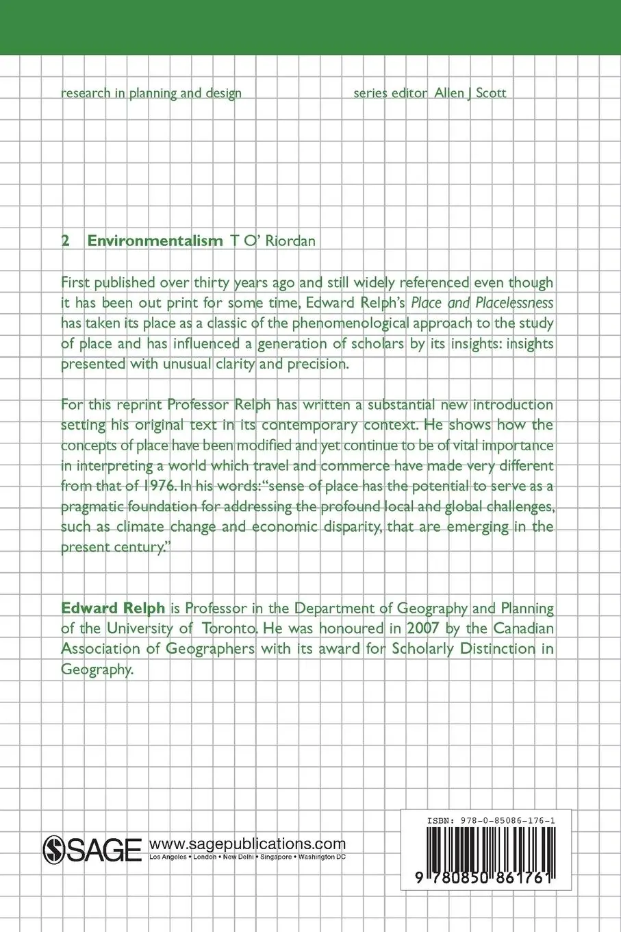 Rückseite: 9780850861761 | Place and Placelessness | Edward Relph | Taschenbuch | Englisch | 2008