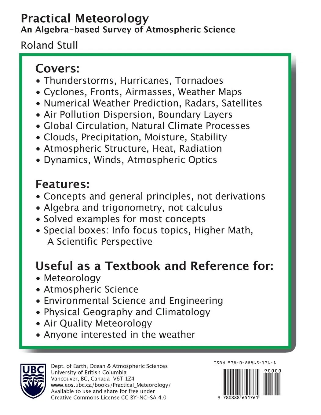 Rückseite: 9780888651761 | Practical Meteorology | An Algebra-based Survey of Atmospheric Science