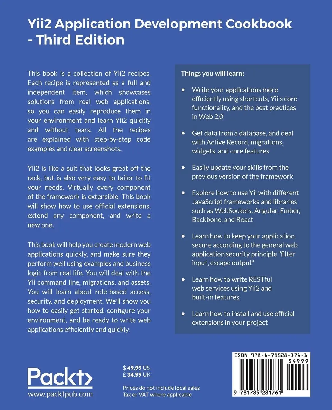 Rückseite: 9781785281761 | Yii2 Application Development Cookbook, Third Edition | Taschenbuch