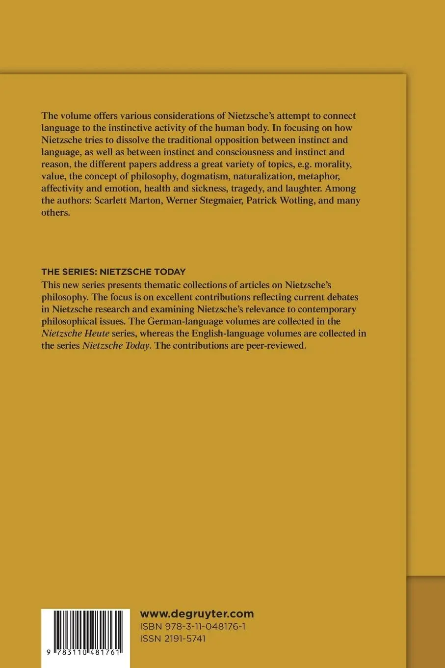 Rückseite: 9783110481761 | Nietzsche on Instinct and Language | Maria João Mayer Branco (u. a.)
