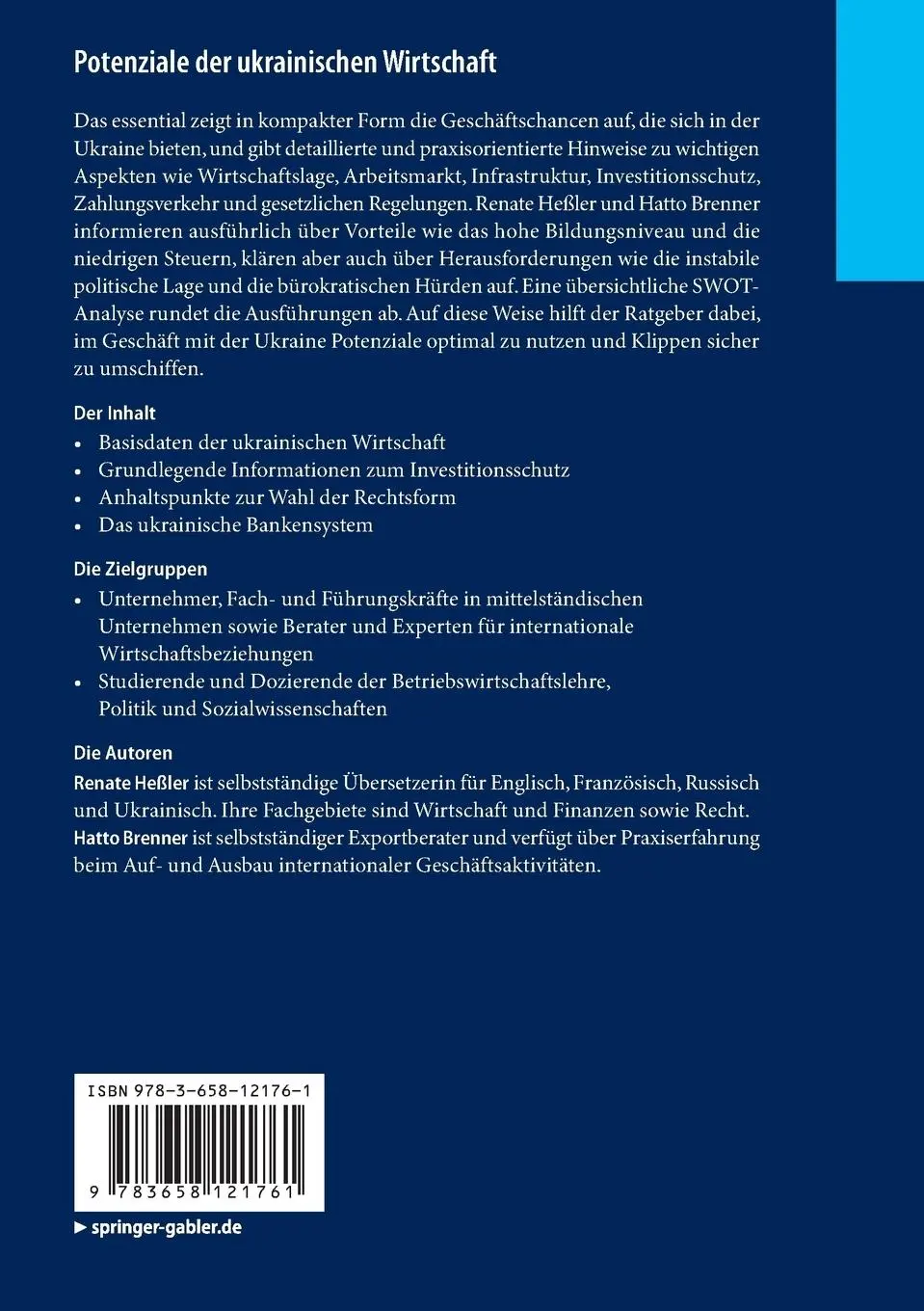 Rückseite: 9783658121761 | Potenziale der ukrainischen Wirtschaft | Hatto Brenner (u. a.) | Buch