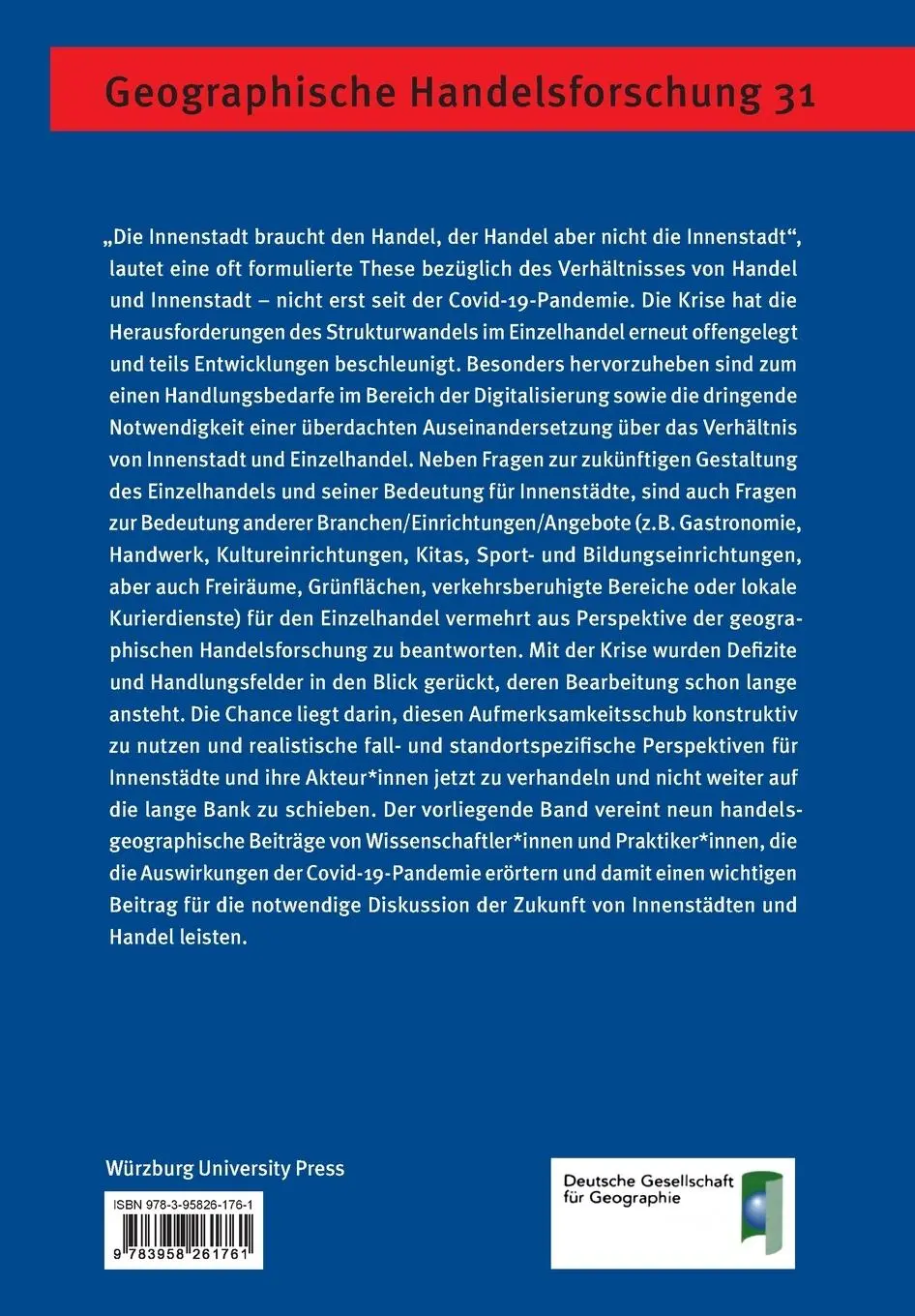 Rückseite: 9783958261761 | Innenstädte, Einzelhandel und Corona in Deutschland | Appel (u. a.)