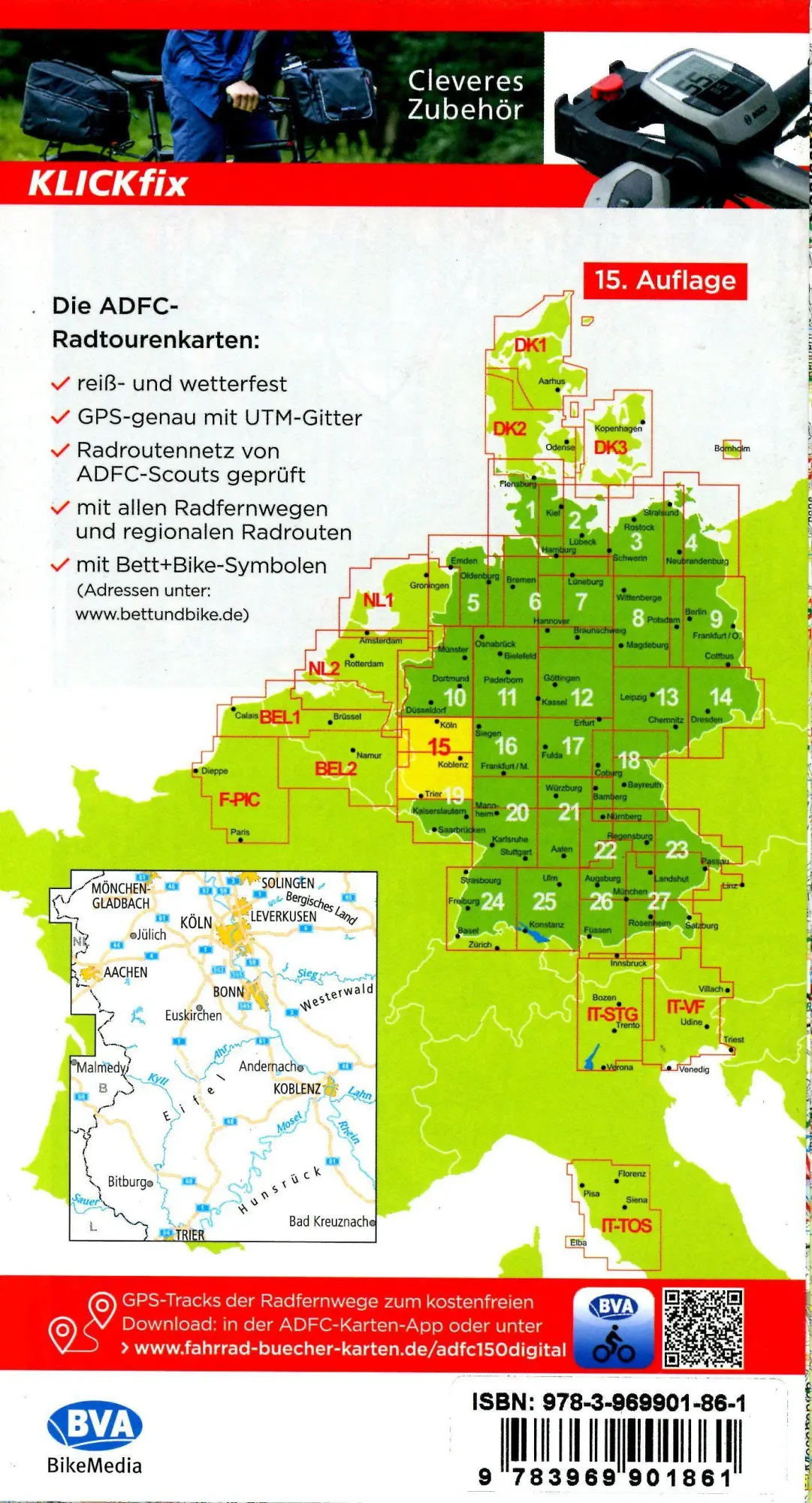 Bild: 9783969901861 | ADFC-Radtourenkarte 15 Rheinland /Eifel 1:150.000, reiß- und...