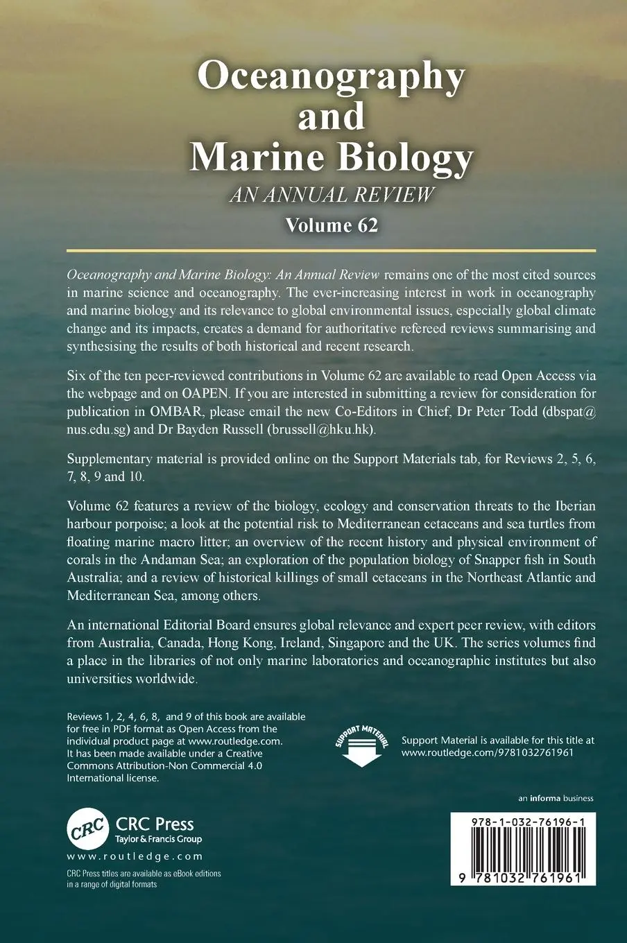 Rückseite: 9781032761961 | Oceanography and Marine Biology | An Annual Review, Volume 62 | Buch