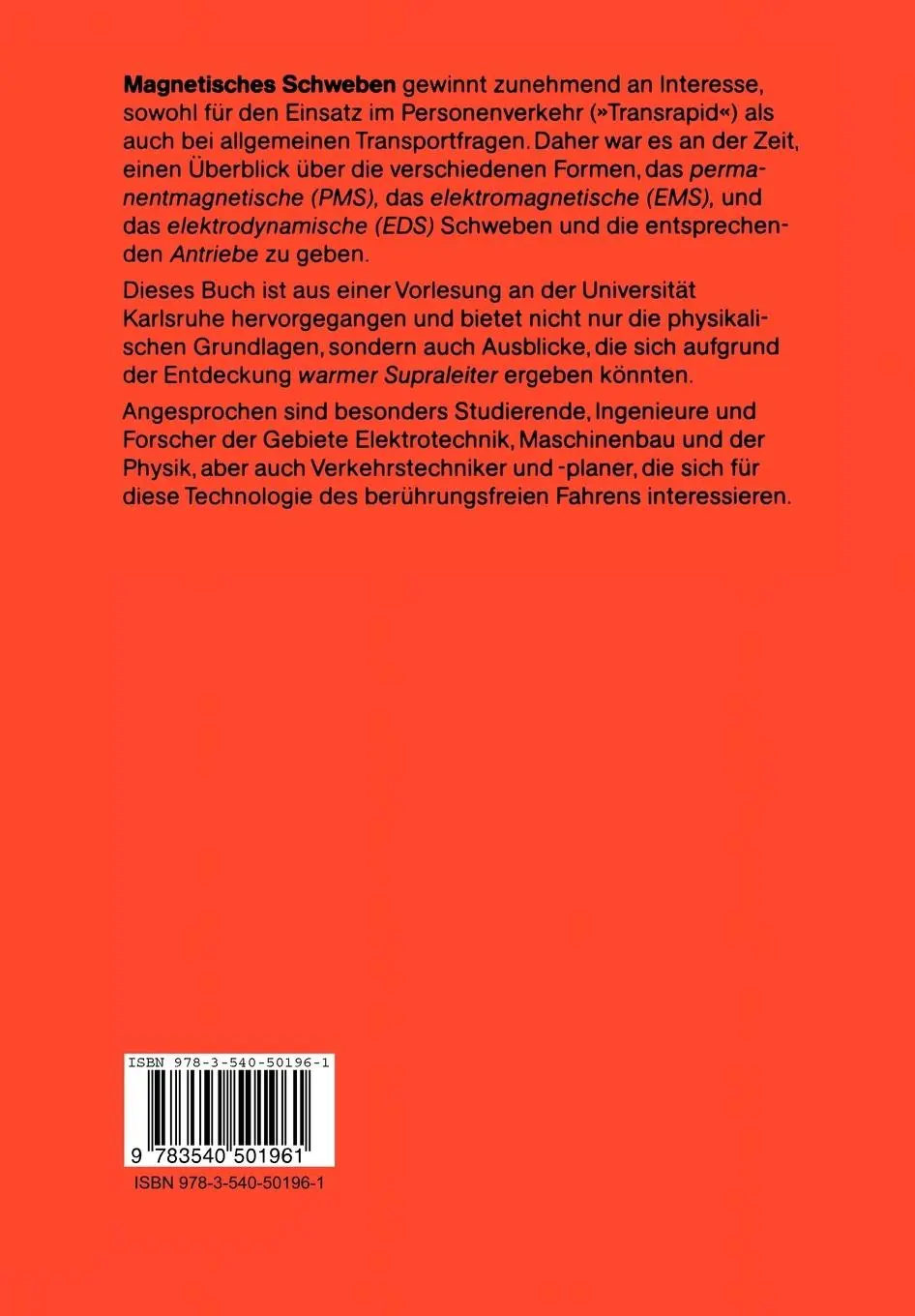 Rückseite: 9783540501961 | Magnetisches Schweben | Volkhard Jung | Taschenbuch | viii | Deutsch