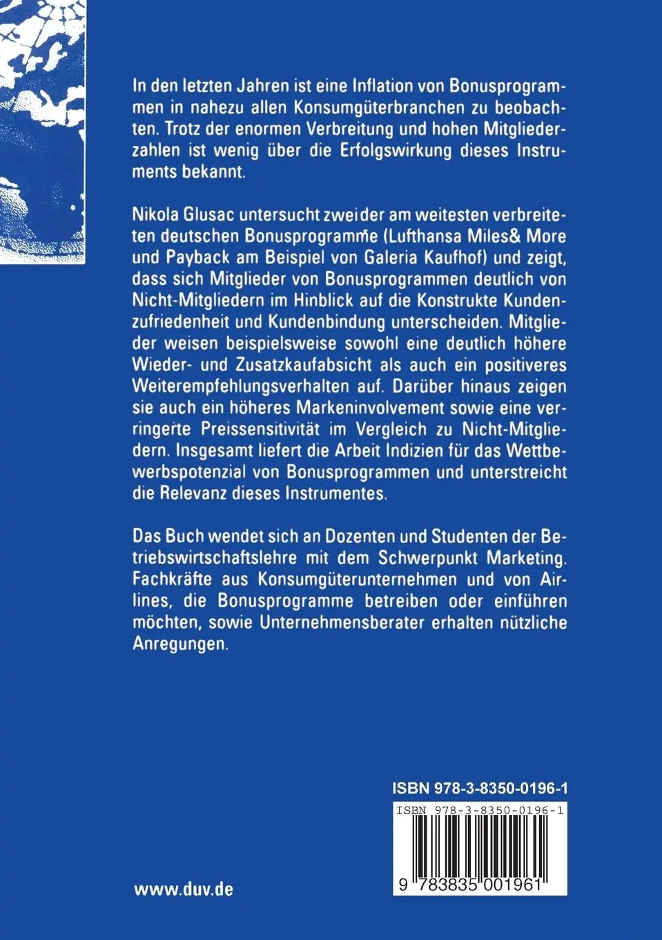 Rückseite: 9783835001961 | Der Einfluss von Bonusprogrammen auf das Kaufverhalten und die...