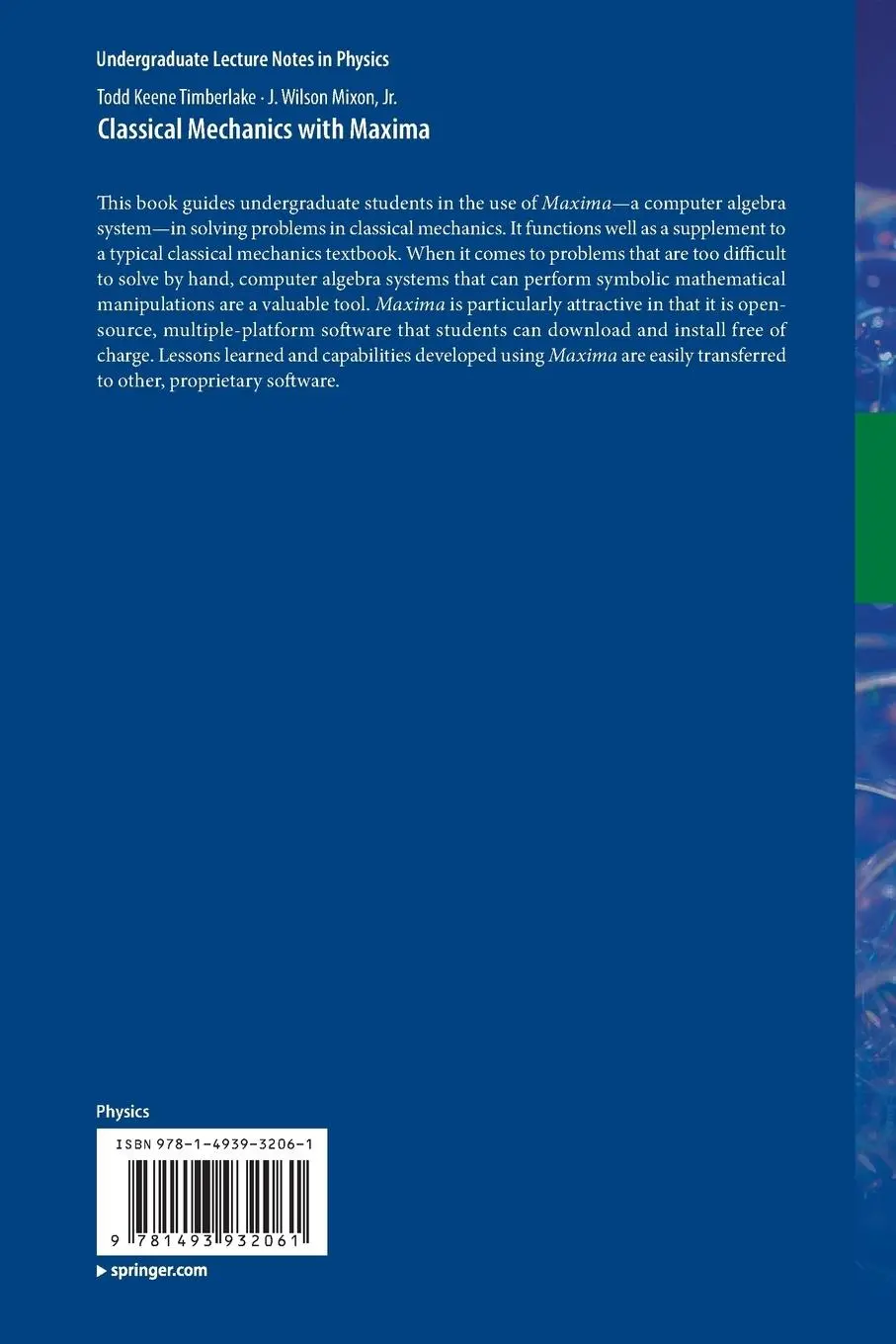 Rückseite: 9781493932061 | Classical Mechanics with Maxima | Todd Keene Timberlake (u. a.) | Buch