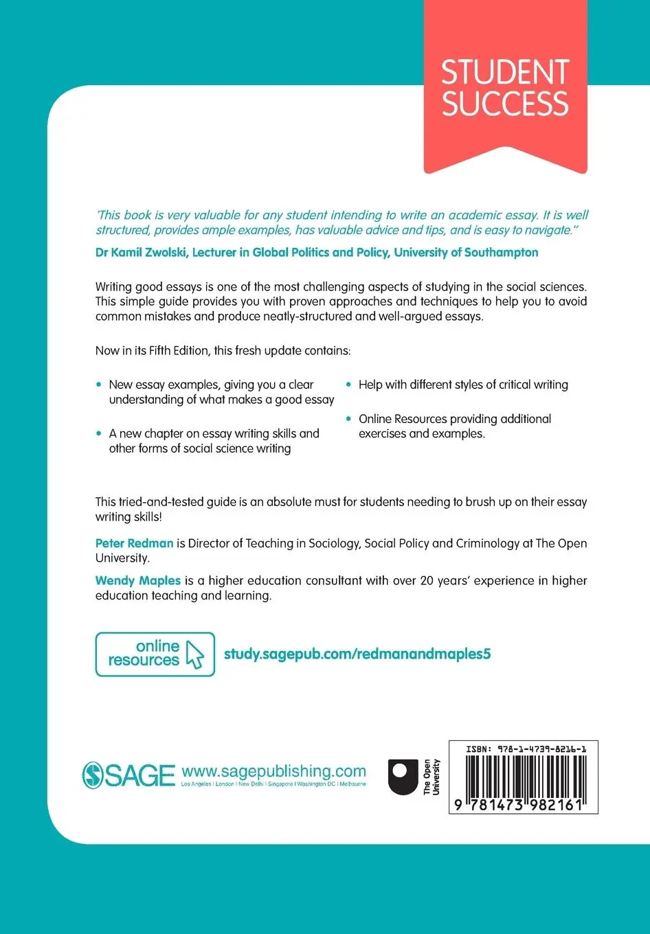 Rückseite: 9781473982161 | Good Essay Writing | A Social Sciences Guide | Peter Redman (u. a.)