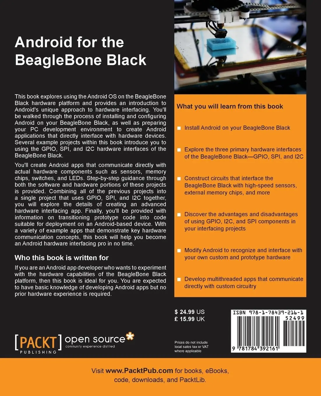 Rückseite: 9781784392161 | Android for the BeagleBone Black | Andrew Henderson (u. a.) | Buch
