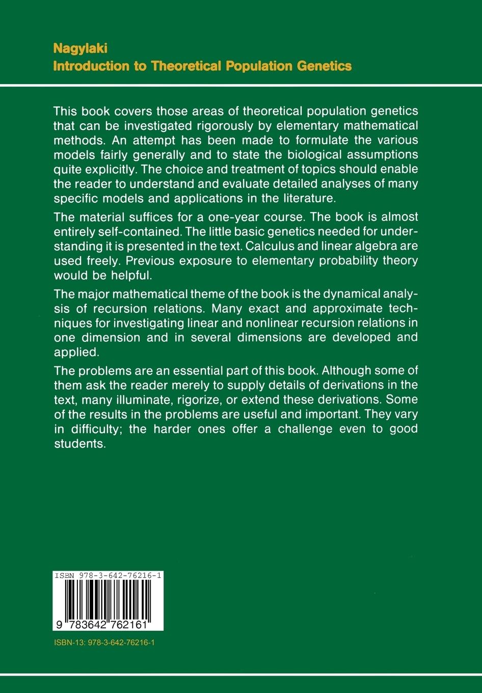 Rückseite: 9783642762161 | Introduction to Theoretical Population Genetics | Thomas Nagylaki