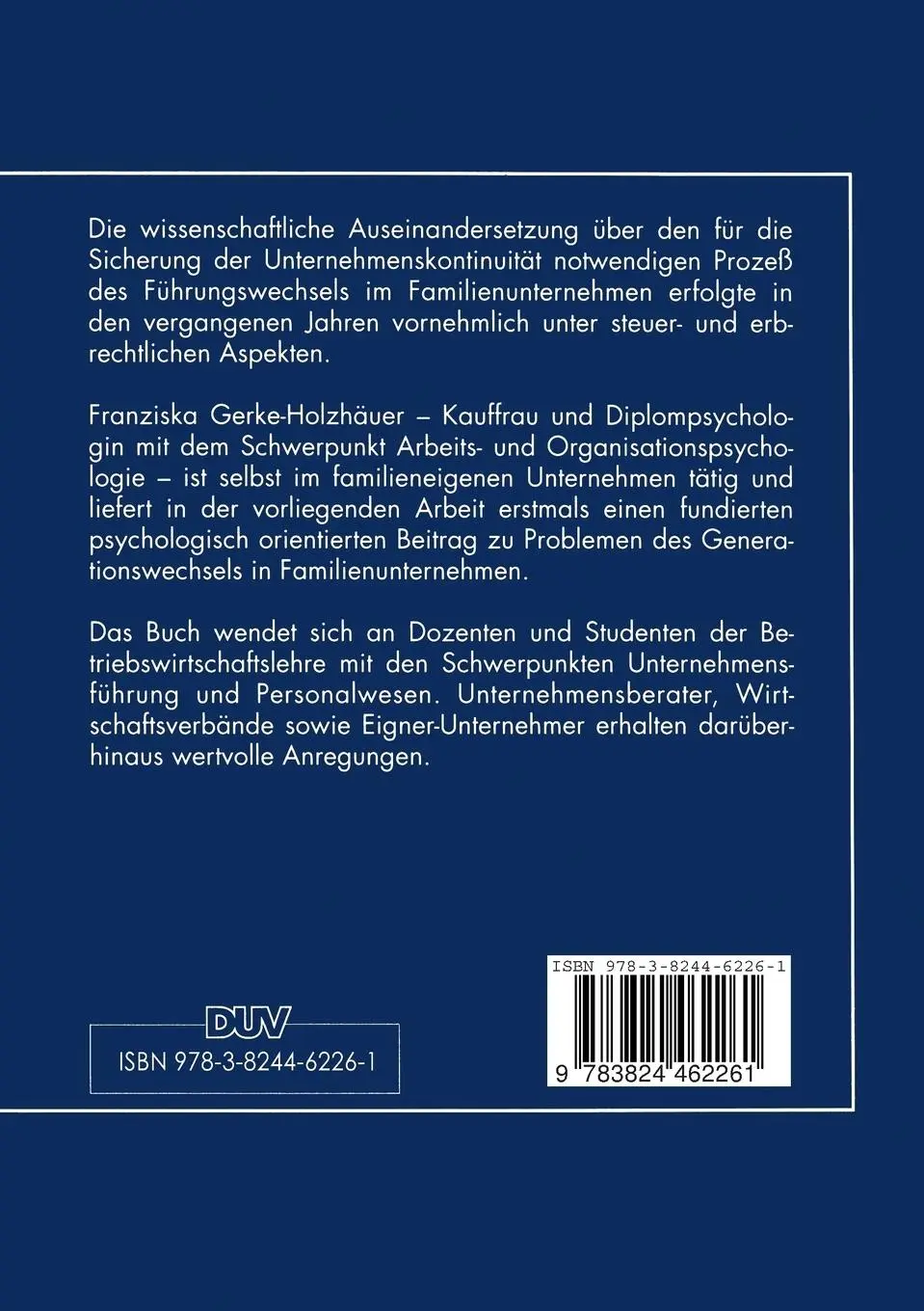 Rückseite: 9783824462261 | Generationswechsel in Familienunternehmen | Franziska Gerke-Holzhäuer