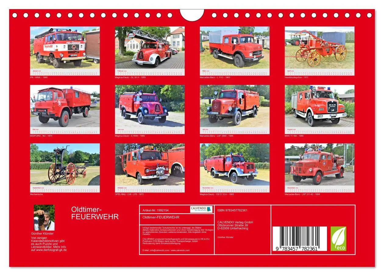 Bild: 9783457782361 | Oldtimer-FEUERWEHR (Wandkalender 2026 DIN A4 quer), CALVENDO...