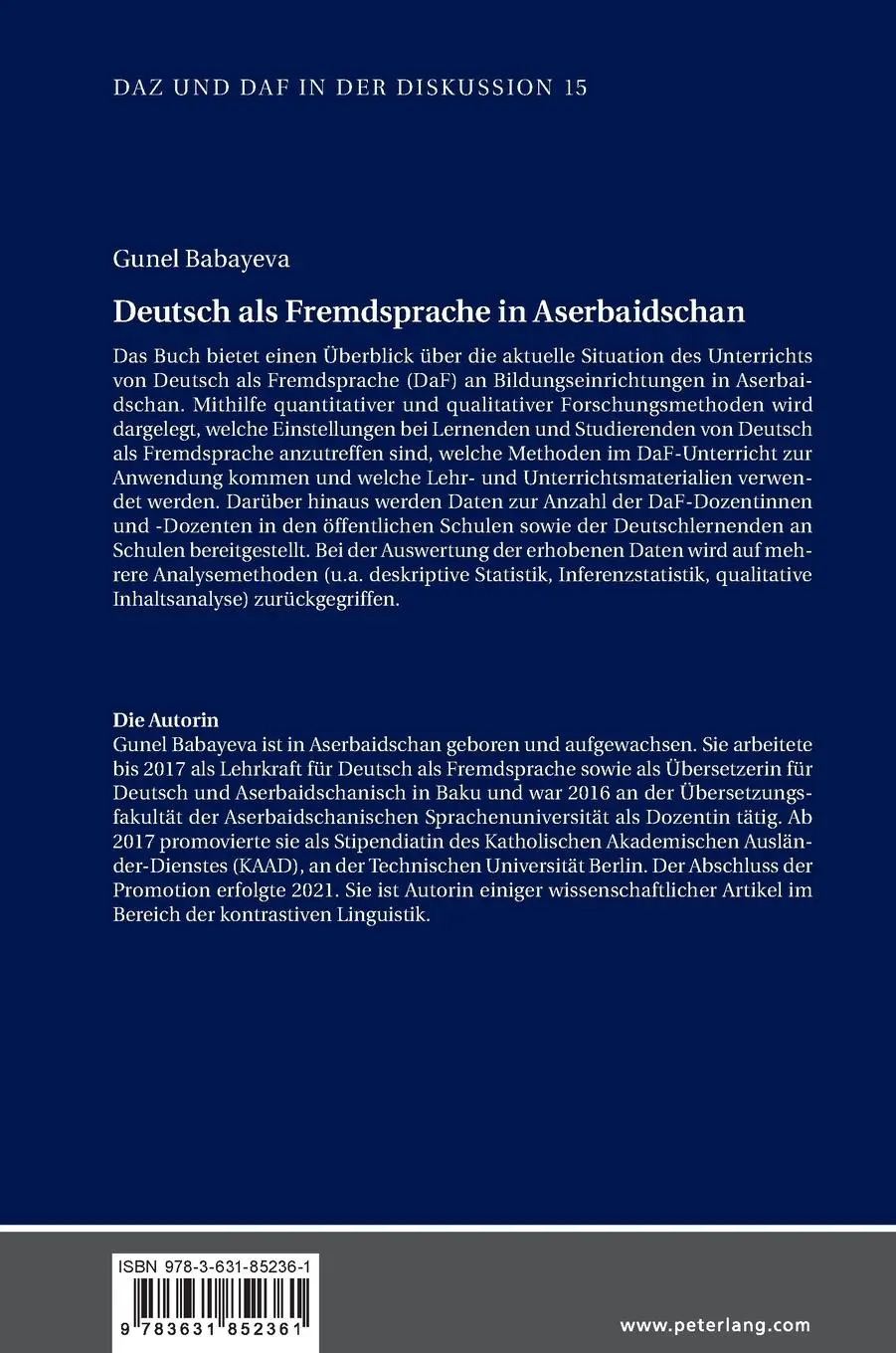 Rückseite: 9783631852361 | Deutsch als Fremdsprache in Aserbaidschan | Gunel Babayeva | Buch