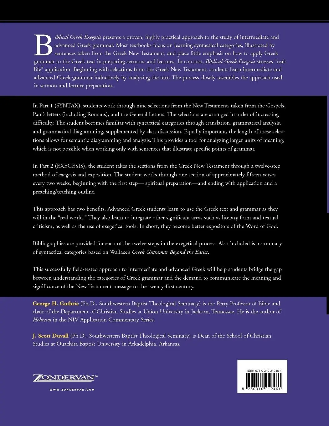 Rückseite: 9780310212461 | Biblical Greek Exegesis | George H. Guthrie (u. a.) | Taschenbuch
